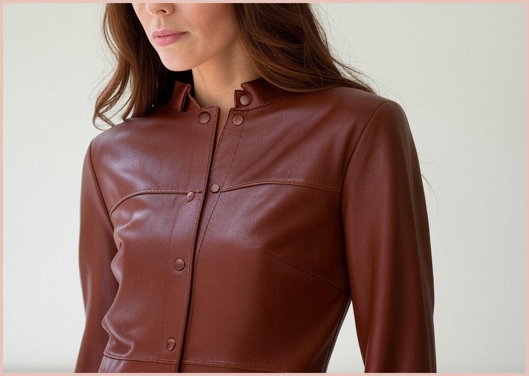 ROYALBELLE 여성 가죽 쇼 세련된 스타일 모던 빅사이즈 심플 디자인 단추 디테일 캐주얼 자켓 K0111203