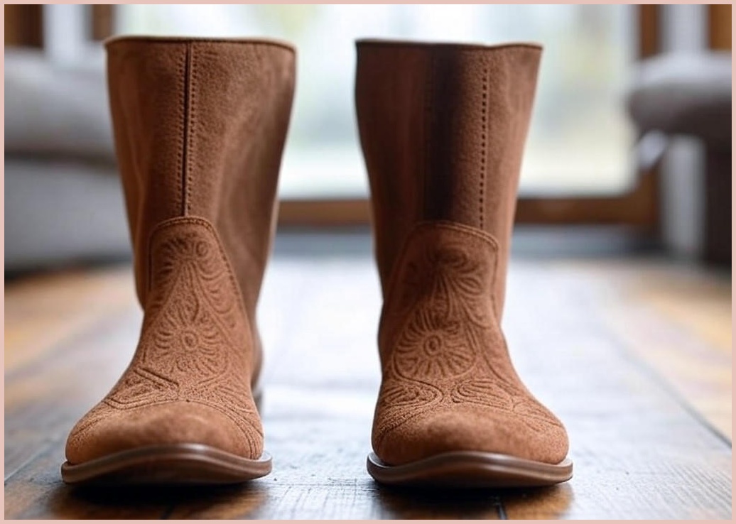 꼼지락 스웨이드 통넓은 하프 미들 부츠