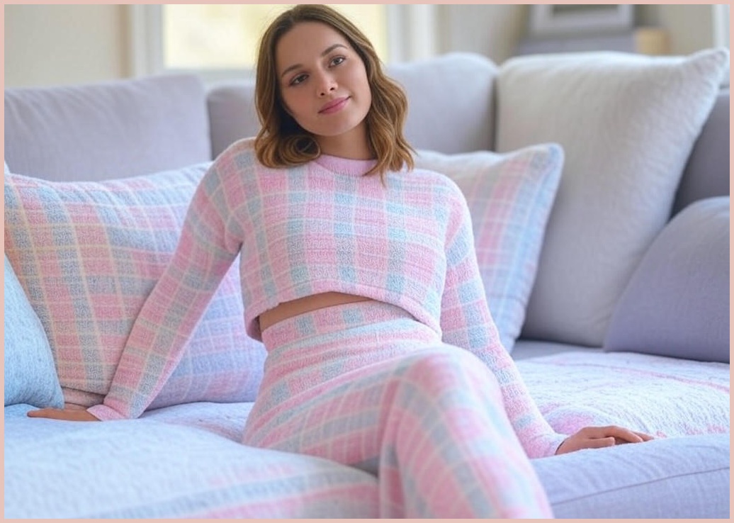 마쿠쿠 1+1 세트 체크 긴바지 여성 반팔티 투피스 잠옷 홈웨어