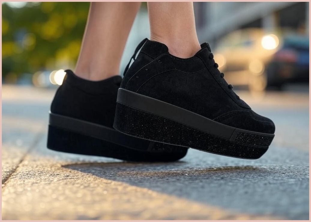 슈리오 여성 소가죽 블링 스타 통굽 키높이 스니커즈 6cm