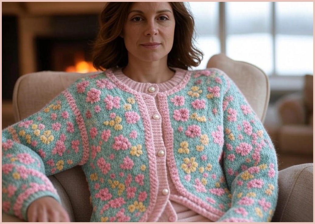 해피유통 여성 가을 겨울 자수 패턴 진주 버튼 니트 가디건zjm